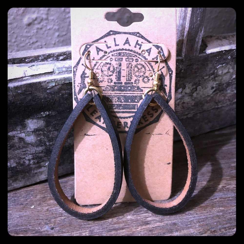 Black leather hoop earrings